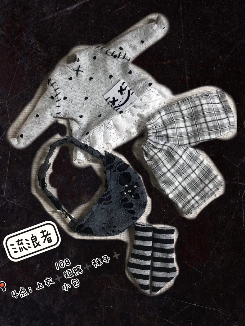 Handmade Blythe Doll Outfit: Smiley Tee & Plaid Shorts Set w/ Bag for Akagi Short-Fat & OB Dolls - Image 4
