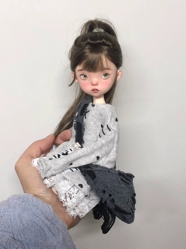 Handmade Blythe Doll Outfit: Smiley Tee & Plaid Shorts Set w/ Bag for Akagi Short-Fat & OB Dolls - Image 7