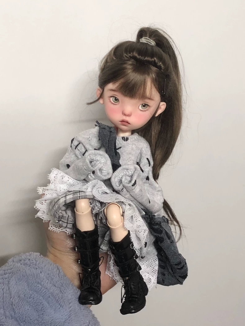 Handmade Blythe Doll Outfit: Smiley Tee & Plaid Shorts Set w/ Bag for Akagi Short-Fat & OB Dolls - Image 8