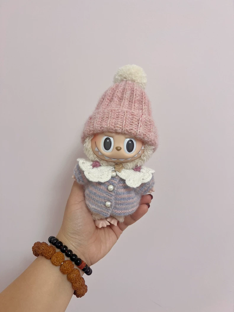 Handmade Macaron-Colored Labubu Doll Outfit – Cozy Woolen Sweater & Pom-Pom Hats, Adjustable & Playful Design for Collectors - Image 1