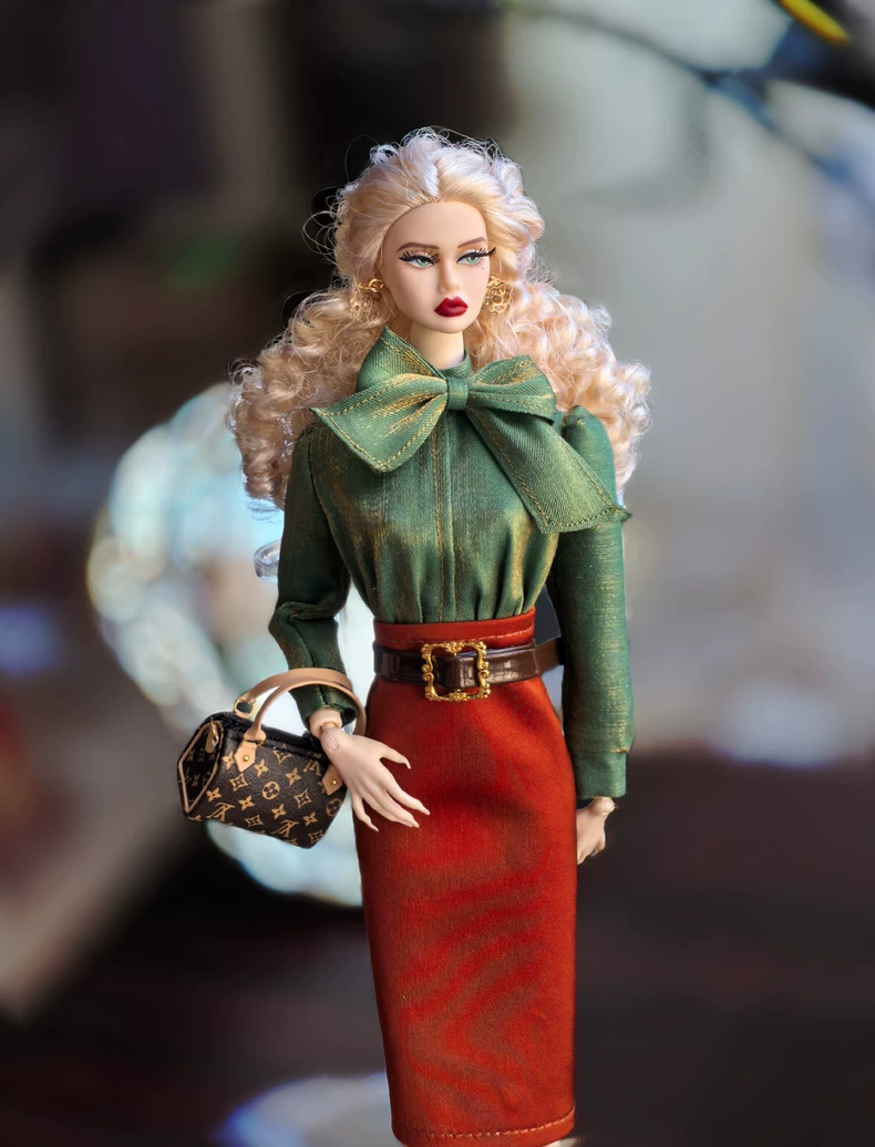 Luxury Grass-Green BJD Doll Outfit Set with Bow & Gold Accents – Premium 1/6 Fashion Ensemble - Image 1