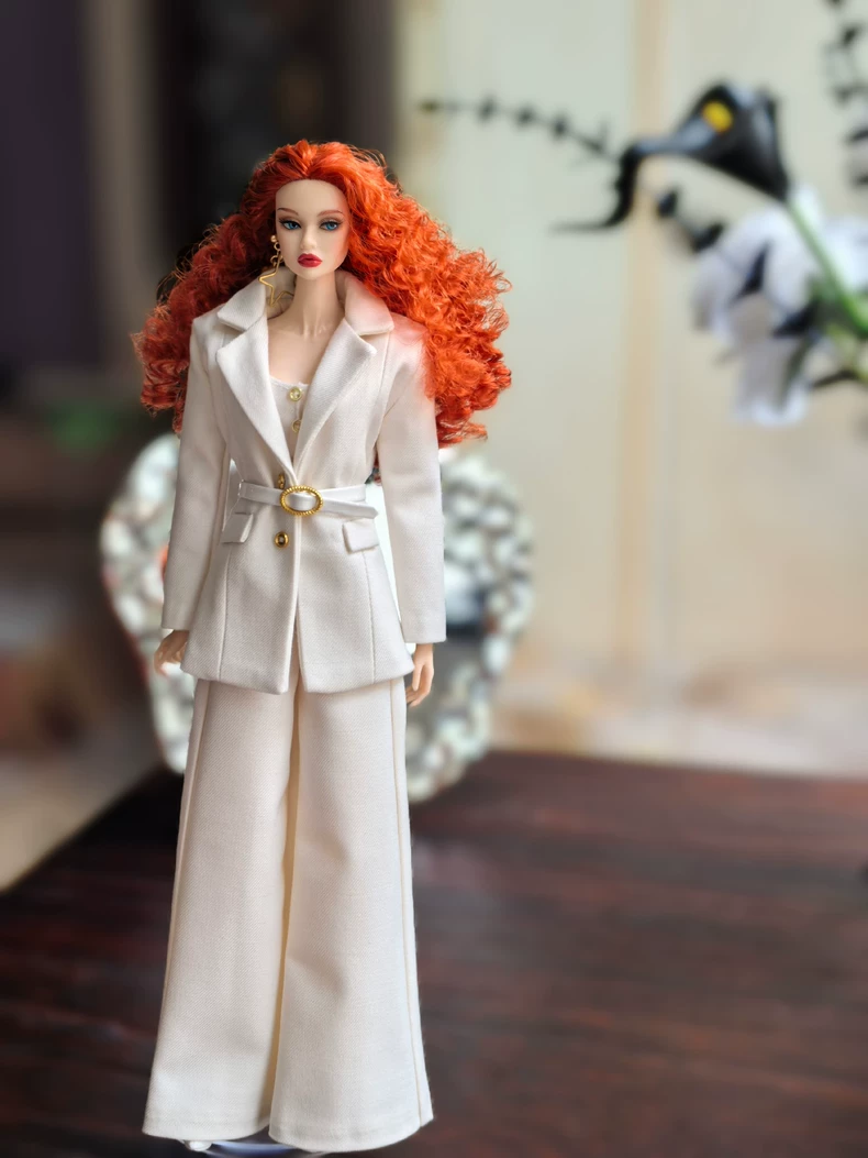 Elegant Cream White BJD 1/6 Doll Blazer Suit Set with Gold Accents - Premium Formal Outfit - Image 1