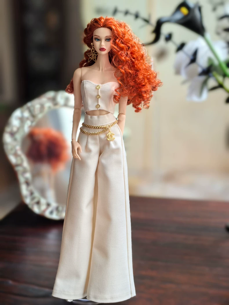 Elegant Cream White BJD 1/6 Doll Blazer Suit Set with Gold Accents - Premium Formal Outfit - Image 2