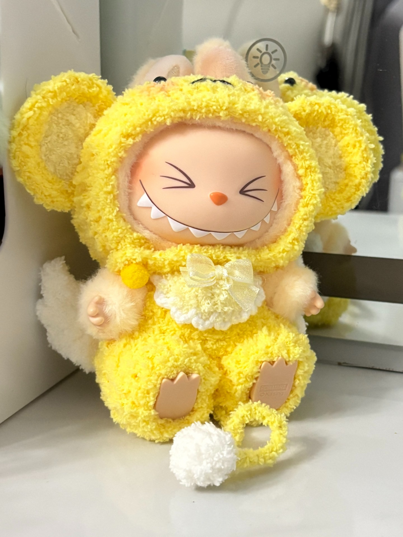 Adorable Labubu Plush Outfit: Yellow Bear Design with Bow & Fluffy Tail – Soft, Durable & Versatile - Image 1