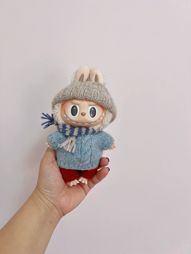 Adorable Labubu Doll Hand-Knitted Outfit - Cozy Sweater, Hat, Scarf & Pants Set for Playful Styling & Collectible Fun - Image 1