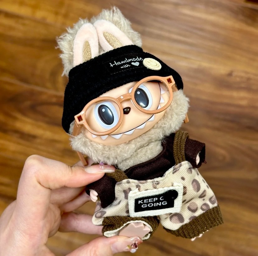 Charming Labubu Doll Outfit: Cozy Hat, Stylish Top & Adorable Leopard Print Overalls - Image 6
