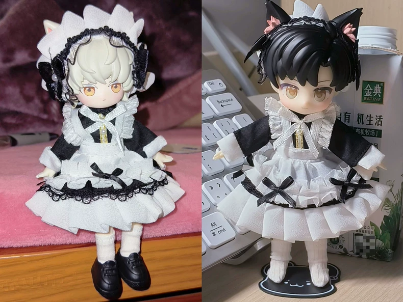 Elegant OB11 Doll Maid Outfit – Black & White Lace Ensemble for Collectors - Image 8