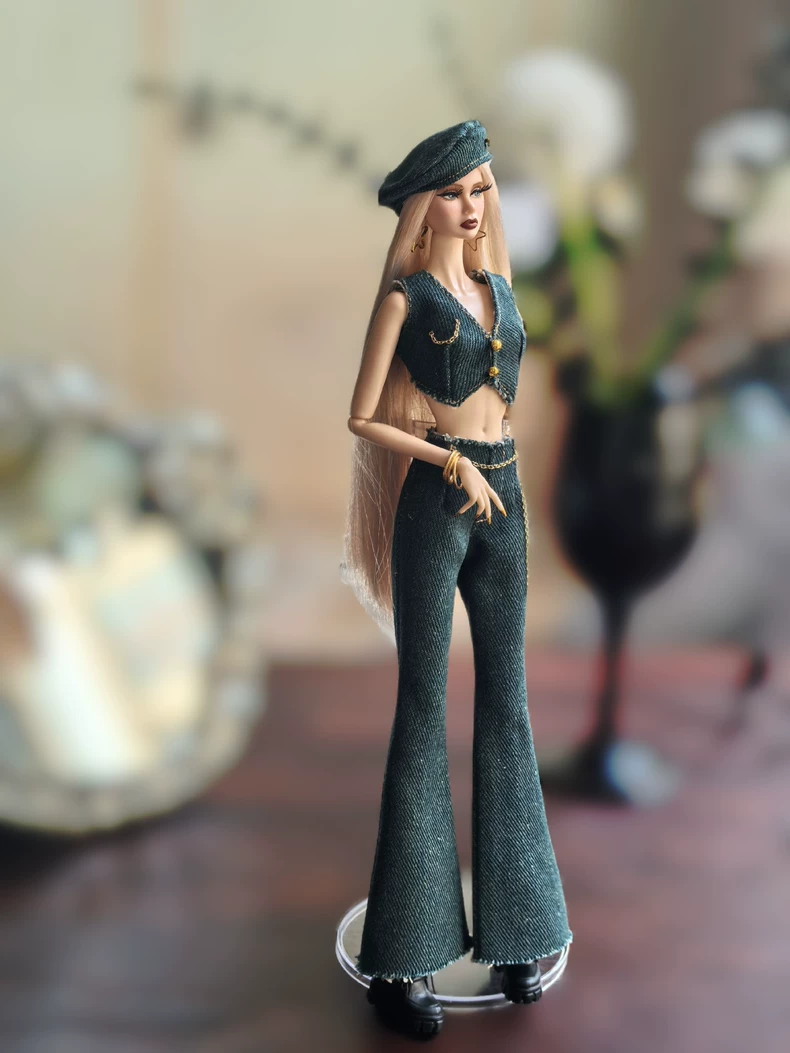 BLYTHE Retro Denim Outfit Set: Vintage Vest, Flared Jeans & Beret - Image 5