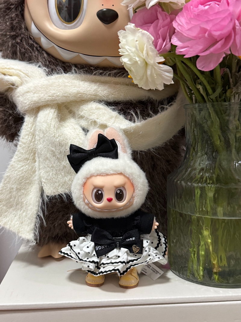 Adorable Labubu Doll Outfit – Cozy Bunny Hoodie & Bow Dress for 17cm Vinyl Dolls - Image 7