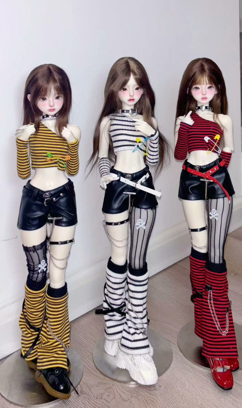 Stylish BJD 1/4 Doll Outfit: Vibrant Stripes, Edgy Accessories & Premium Craftsmanship - Image 1