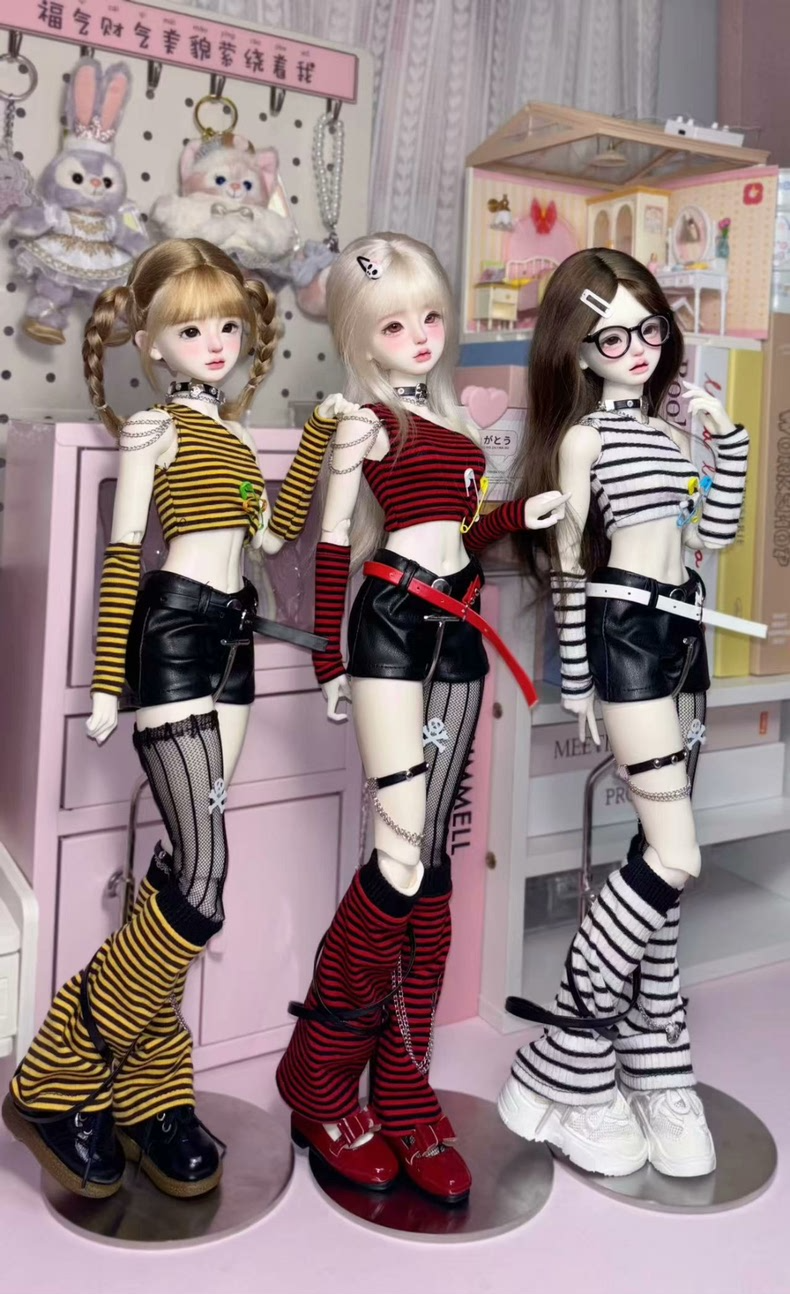 Stylish BJD 1/4 Doll Outfit: Vibrant Stripes, Edgy Accessories & Premium Craftsmanship - Image 2