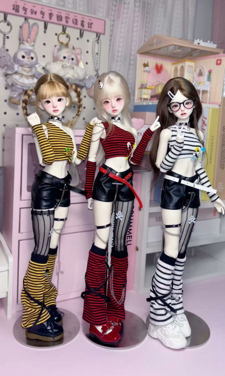 Stylish BJD 1/4 Doll Outfit: Vibrant Stripes, Edgy Accessories & Premium Craftsmanship - Image 3