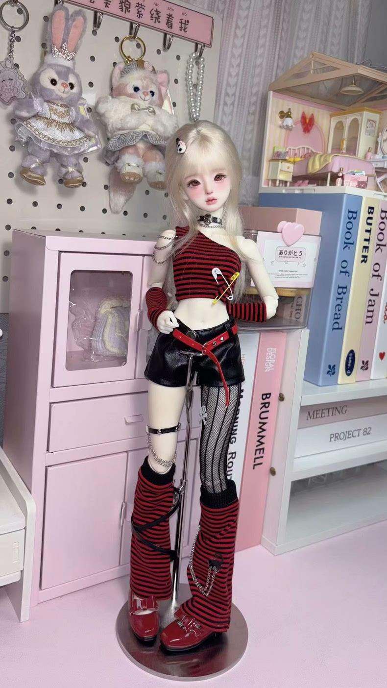 Stylish BJD 1/4 Doll Outfit: Vibrant Stripes, Edgy Accessories & Premium Craftsmanship - Image 7