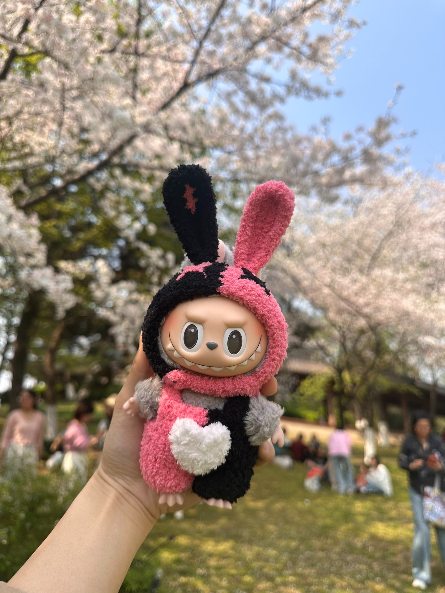 Whimsical Labubu Bunny Outfit – Plush Pink & Black Doll Costume for Collectors - Image 1
