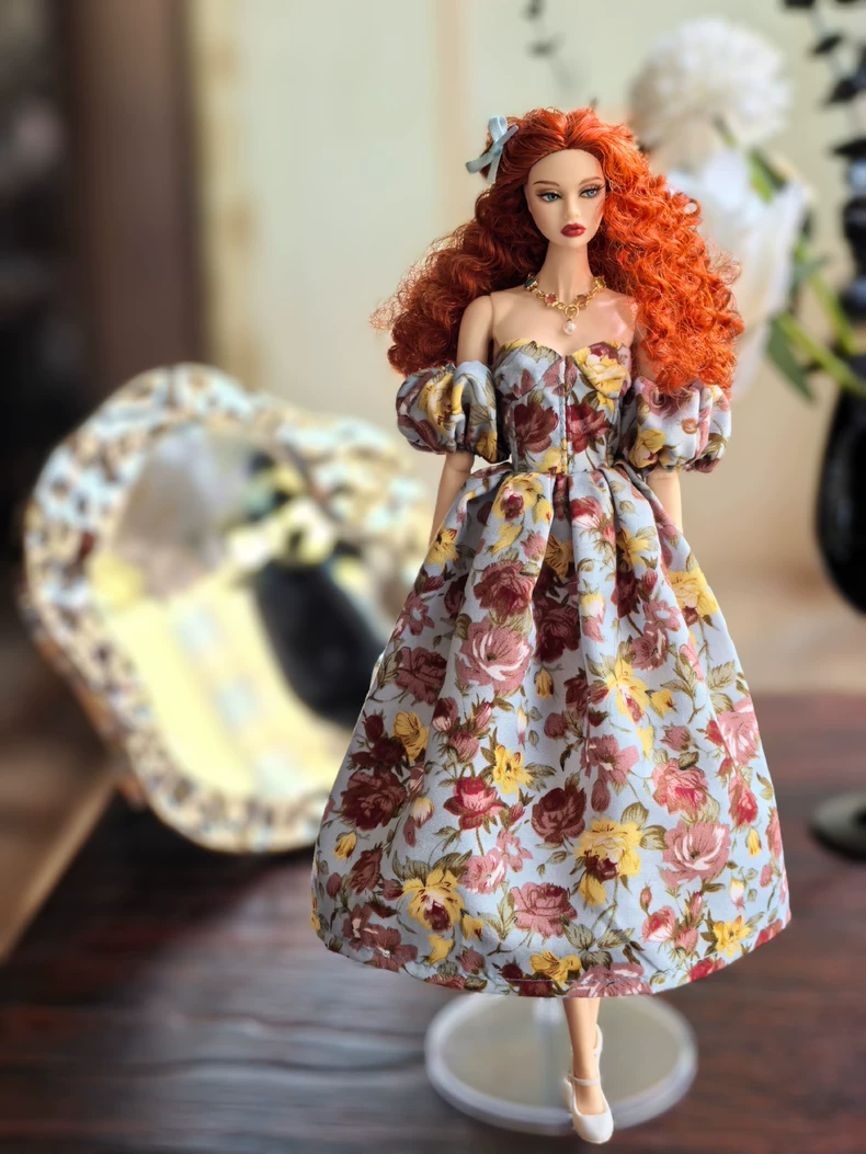 French-Inspired Floral Doll Dress & Accessories for 1/6 Scale Dolls – Elegant & Timeless - Image 1
