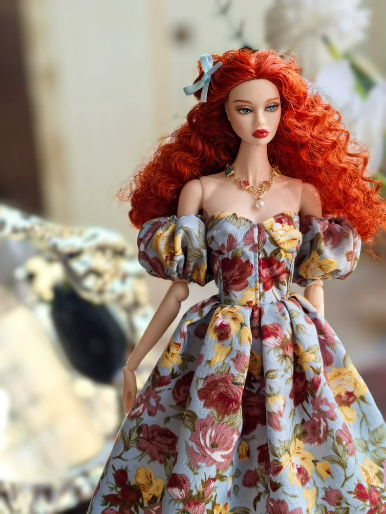 French-Inspired Floral Doll Dress & Accessories for 1/6 Scale Dolls – Elegant & Timeless - Image 2