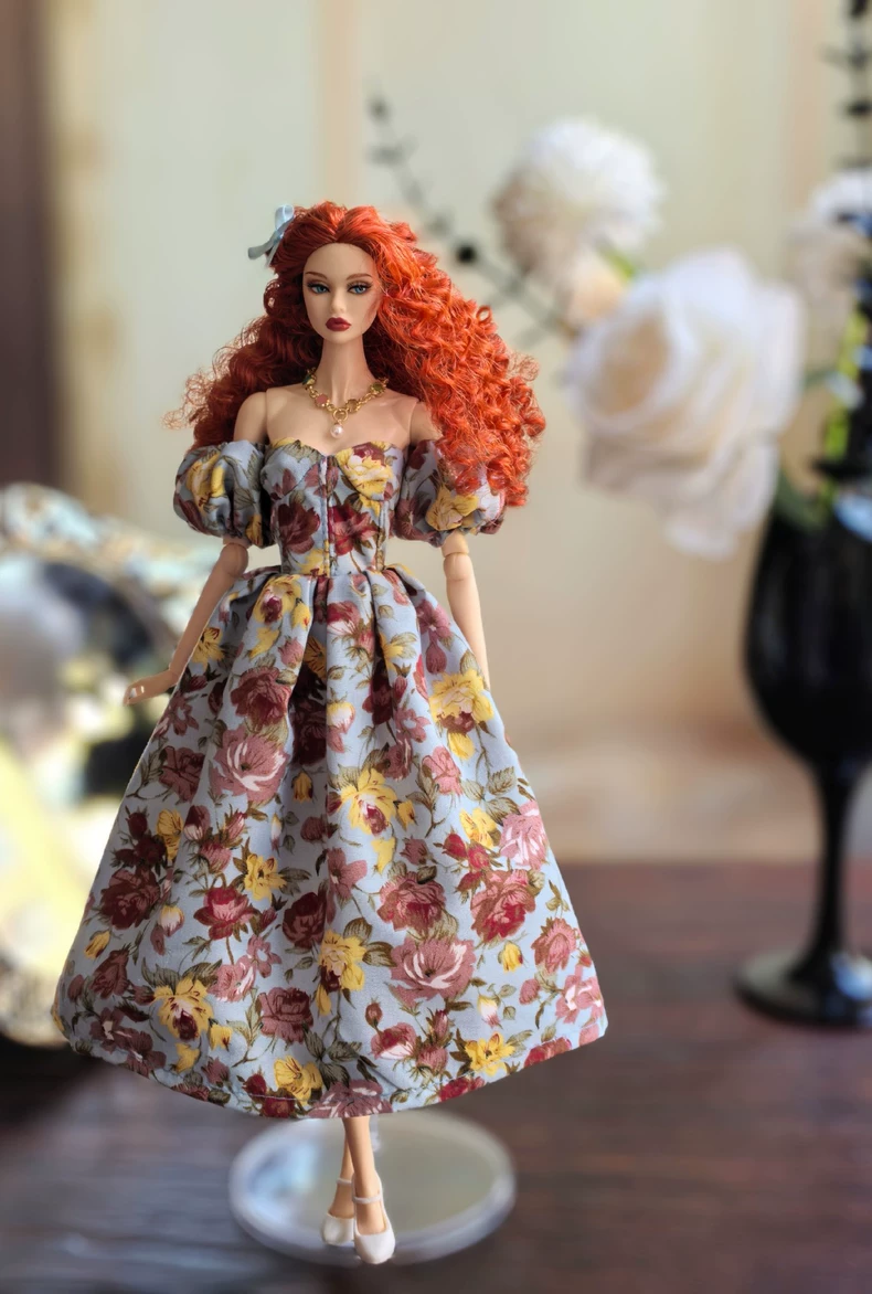 French-Inspired Floral Doll Dress & Accessories for 1/6 Scale Dolls – Elegant & Timeless - Image 3