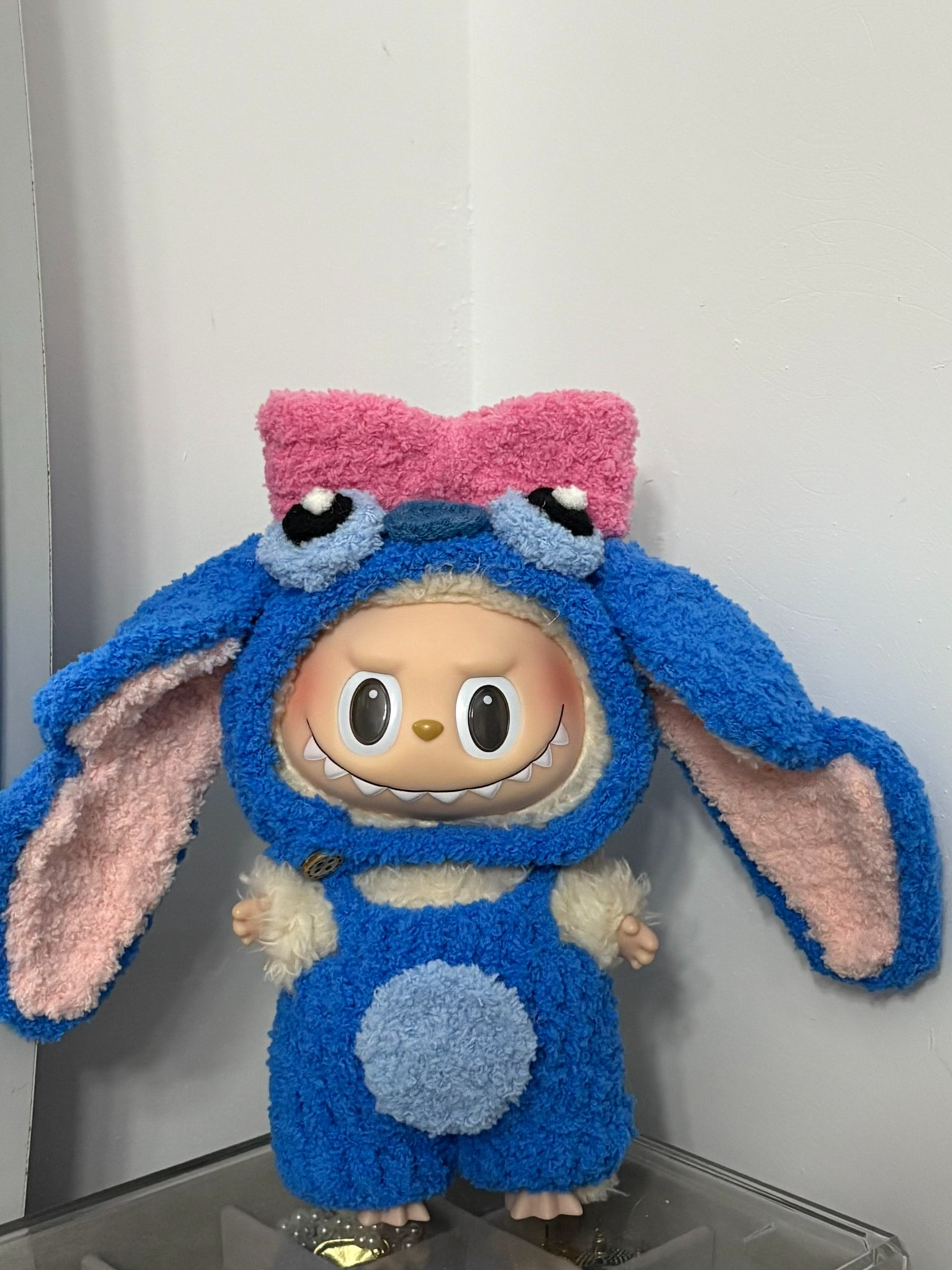 Whimsical Stitch-Themed LABUBU Costume – Vibrant Blue Plush with Playful Pink Ears, Durable & Comfortable Design - Image 1