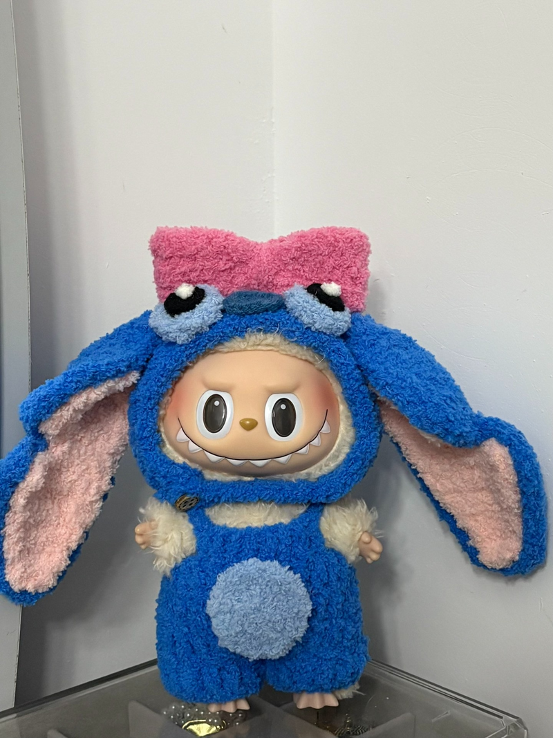 Whimsical Stitch-Themed LABUBU Costume – Vibrant Blue Plush with Playful Pink Ears, Durable & Comfortable Design - Image 1