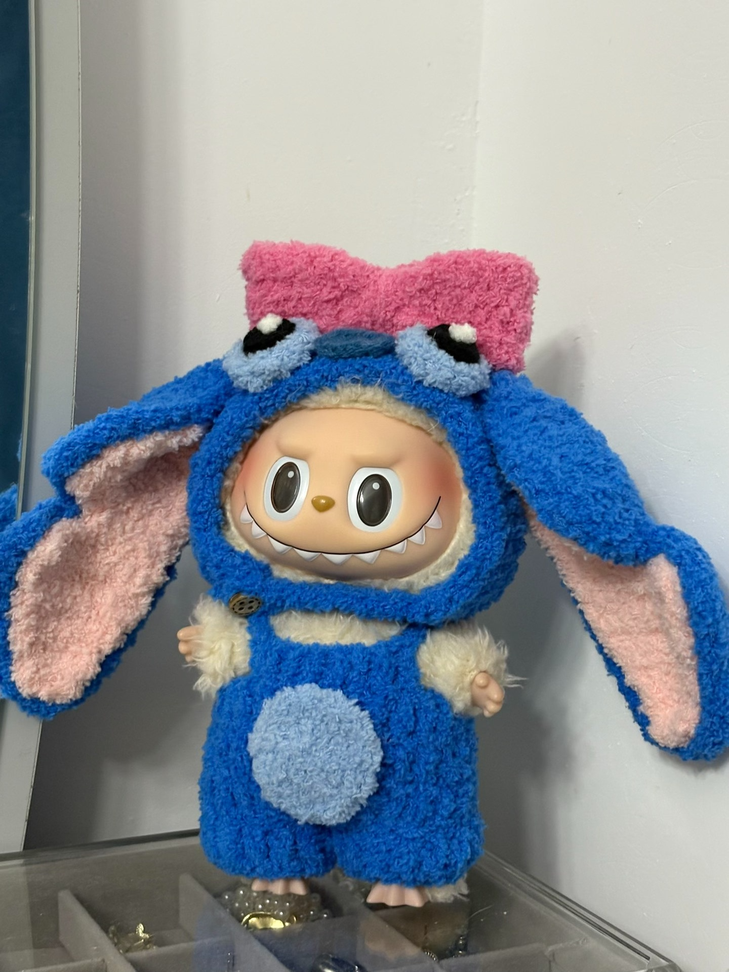 Whimsical Stitch-Themed LABUBU Costume – Vibrant Blue Plush with Playful Pink Ears, Durable & Comfortable Design - Image 2