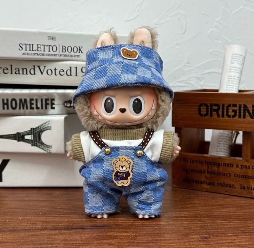 Adorable Labubu Doll Outfit: Cozy Sweater, Stylish Overalls & Cute Hat for 17cm Dolls - Image 2