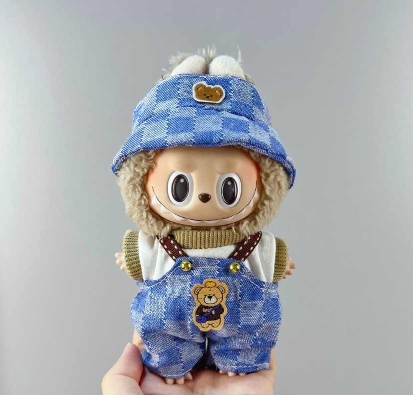 Adorable Labubu Doll Outfit: Cozy Sweater, Stylish Overalls & Cute Hat for 17cm Dolls - Image 3