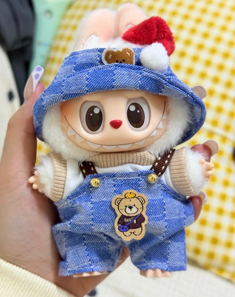 Adorable Labubu Doll Outfit: Cozy Sweater, Stylish Overalls & Cute Hat for 17cm Dolls - Image 4