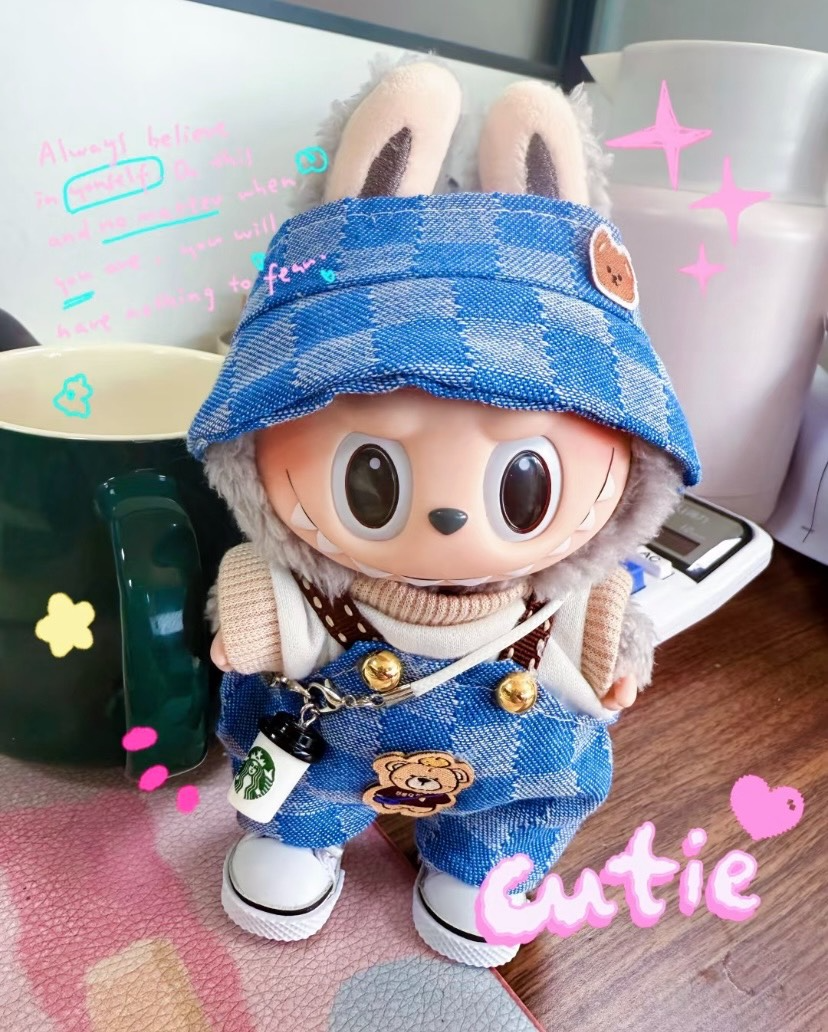 Adorable Labubu Doll Outfit: Cozy Sweater, Stylish Overalls & Cute Hat for 17cm Dolls - Image 6