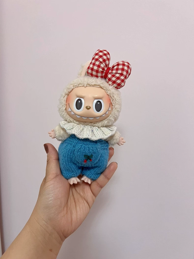 Handcrafted Labubu Doll Outfit – Cozy Knit Sweater & Playful Plaid Bow for Collectors - Image 1