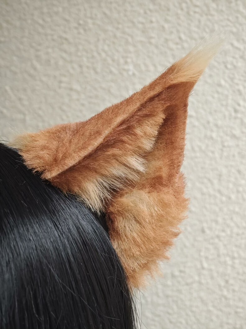Realistic Orange Cat Ears Hair Clip - Handcrafted Charm - Image 1