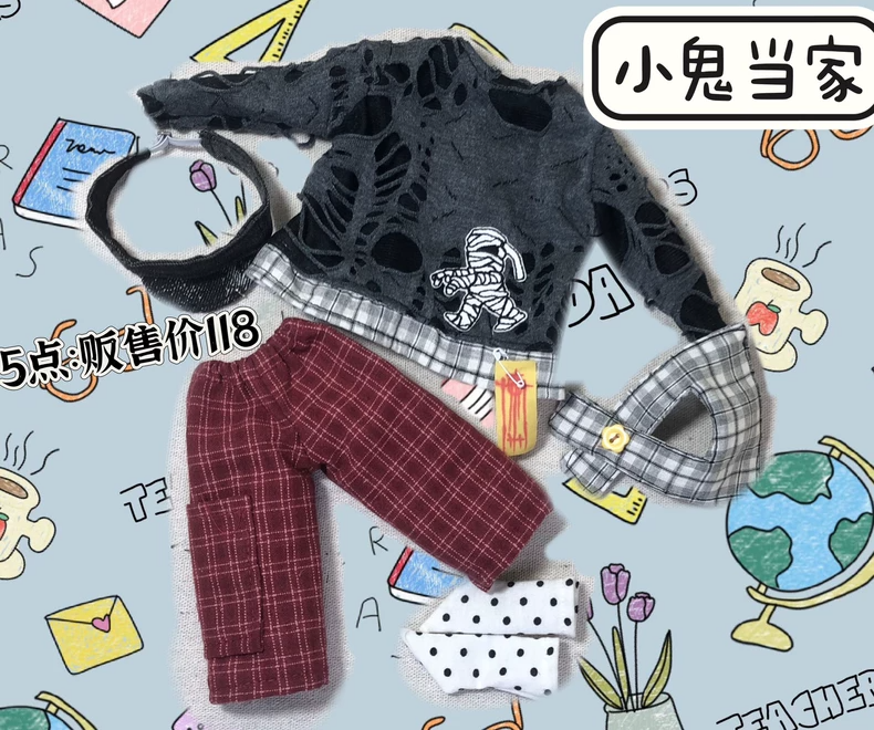 Handmade Home Alone Zombie Outfit for Blythe Dolls OB22 OB24 - Gothic Plaid Set - Image 6