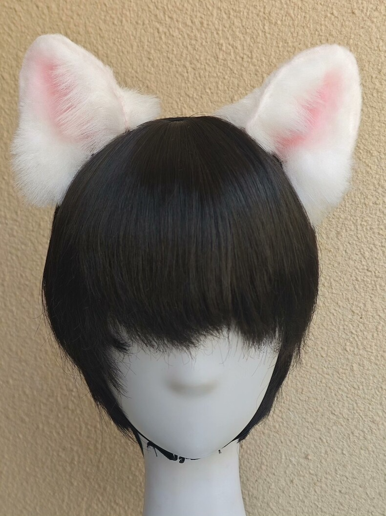 Plush Samoyed Dog Ears Hair Clip – White & Pink - Image 3