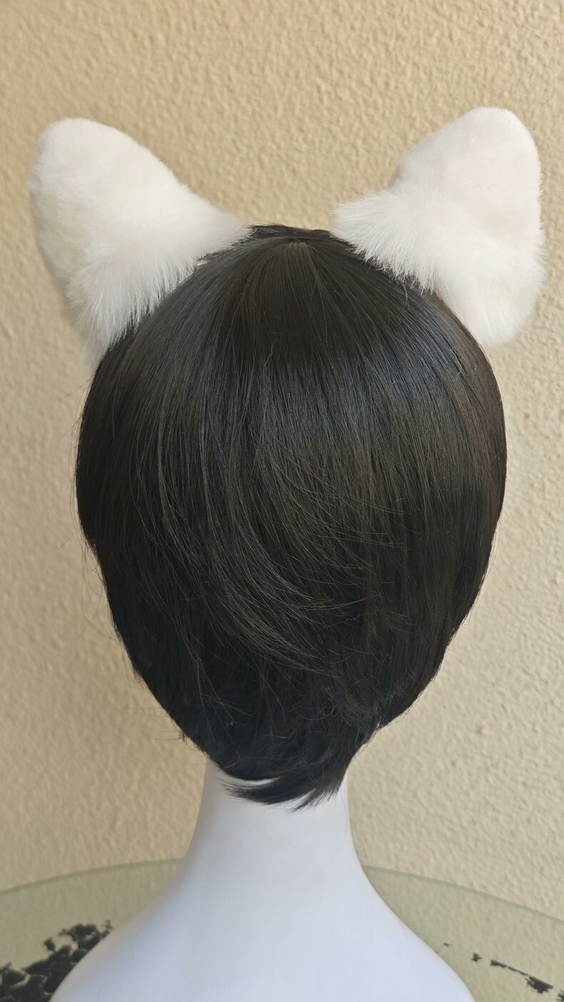 Plush Samoyed Dog Ears Hair Clip – White & Pink - Image 5