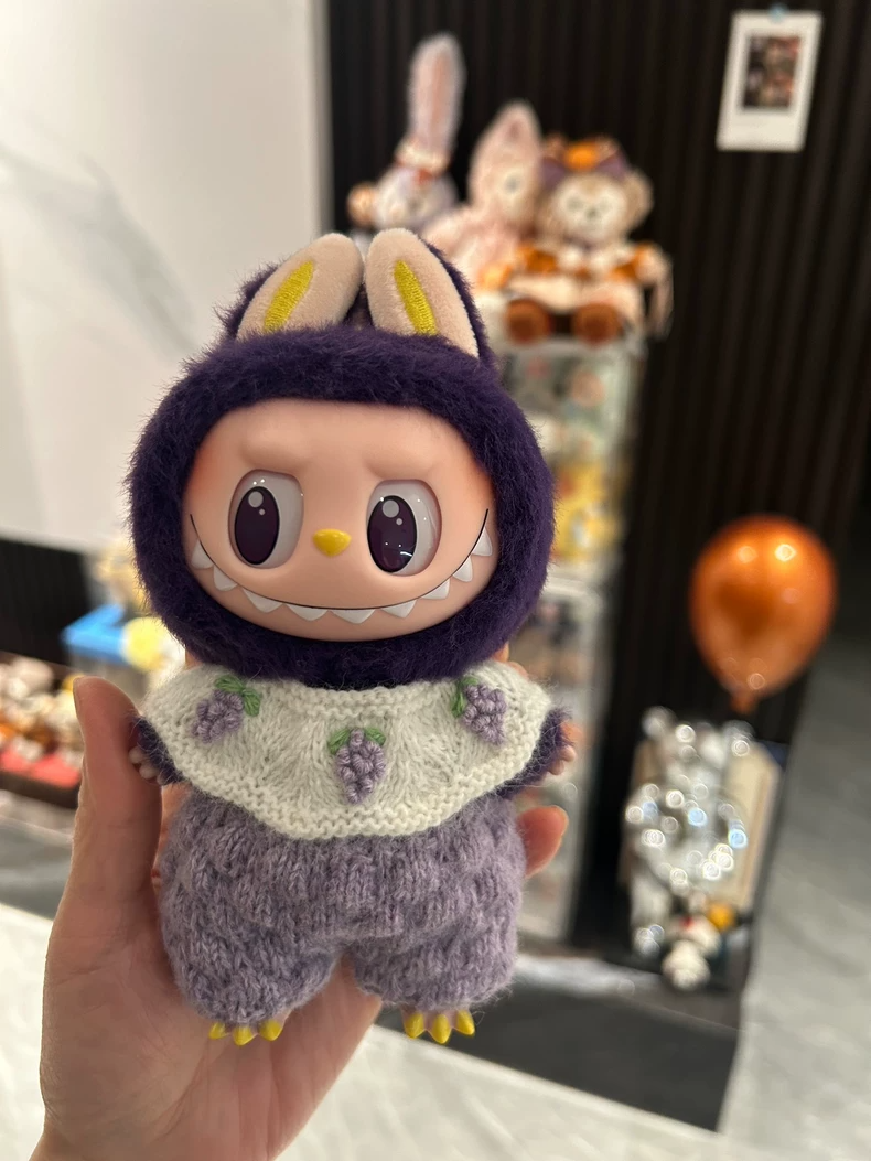 Charming Labubu Hooded Outfit – Soft Purple Yarn Set with Cute Ears & Grape Scarf - Image 1