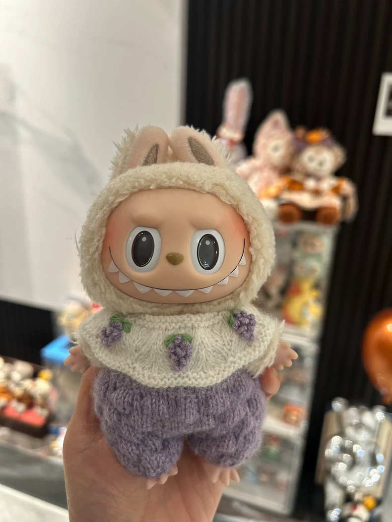 Charming Labubu Hooded Outfit – Soft Purple Yarn Set with Cute Ears & Grape Scarf - Image 2