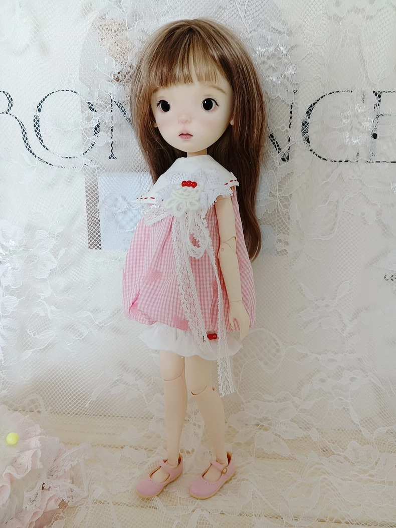 Charming BLYTHE Doll Outfit: Lace Collar, Gingham & Ruffled Skirt for OB22/OB24 - Image 4