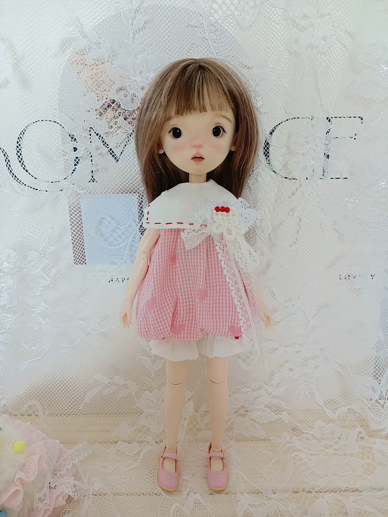 Charming BLYTHE Doll Outfit: Lace Collar, Gingham & Ruffled Skirt for OB22/OB24 - Image 6