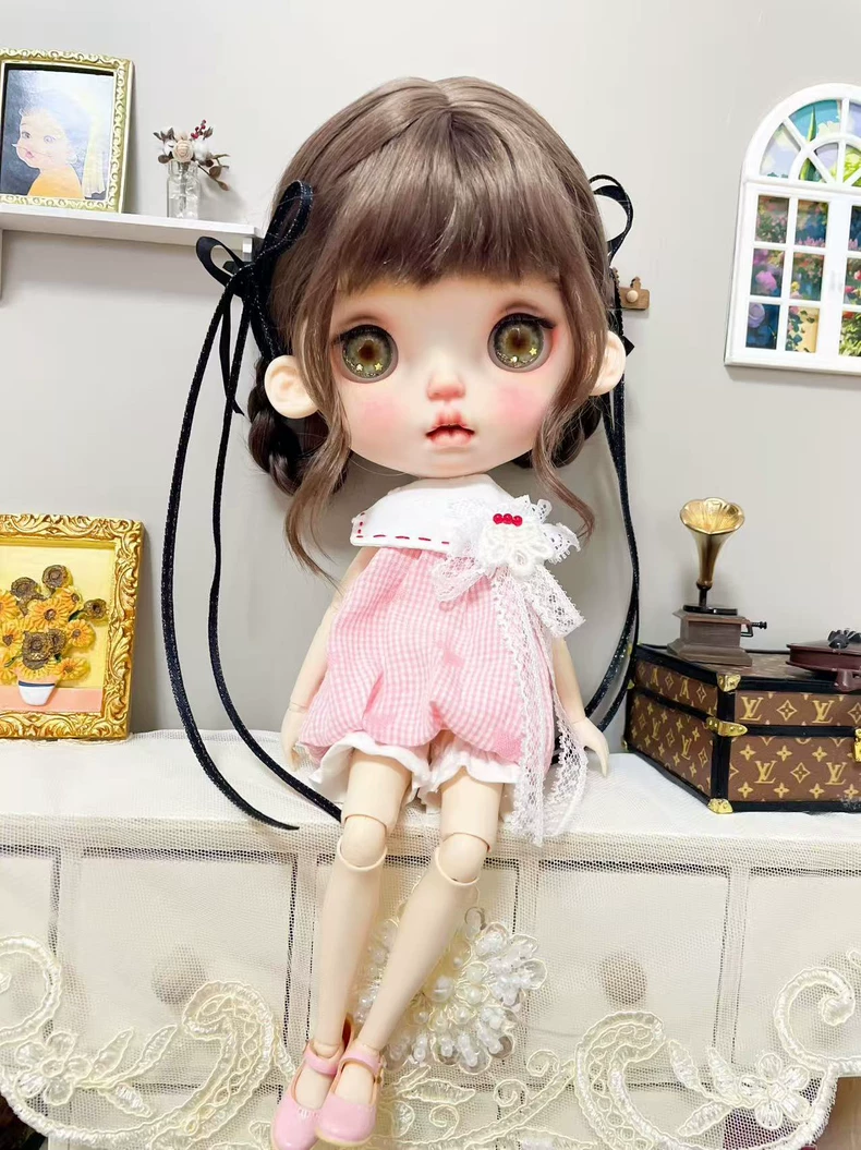 Charming BLYTHE Doll Outfit: Lace Collar, Gingham & Ruffled Skirt for OB22/OB24 - Image 8