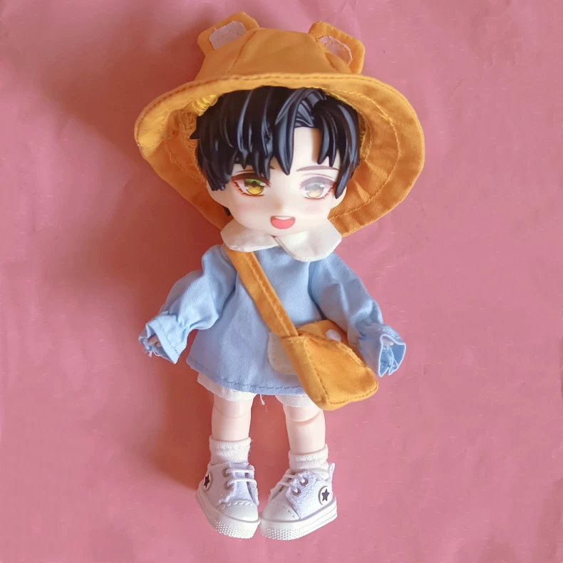 Charming Bear-Themed OB11 Doll Outfit - Pastel Blue & Pink with Adjustable Accessories - Image 4