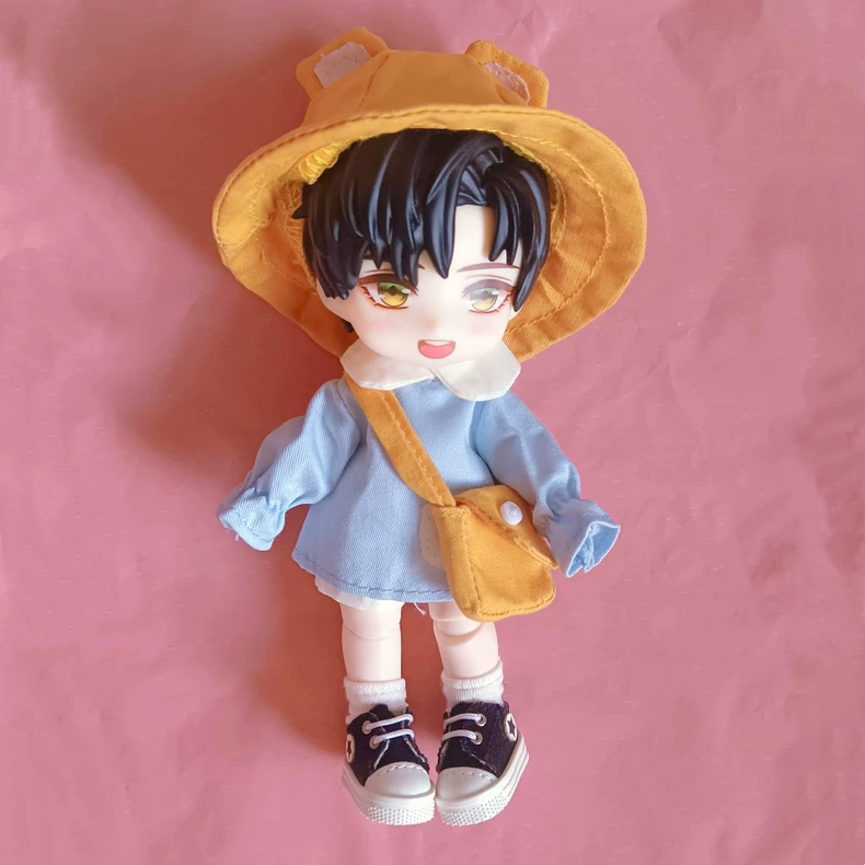 Charming Bear-Themed OB11 Doll Outfit - Pastel Blue & Pink with Adjustable Accessories - Image 5