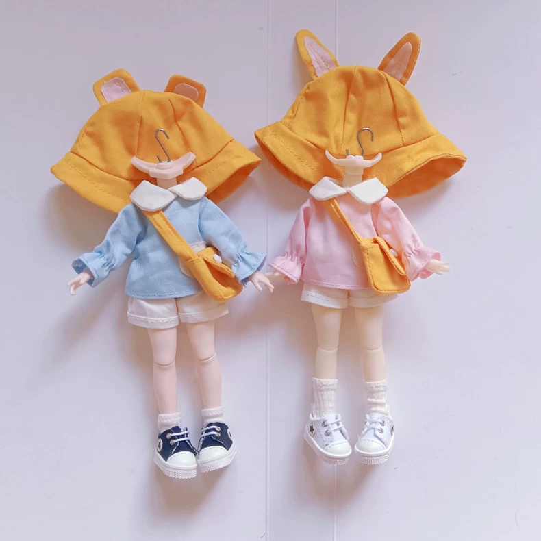 Charming Bear-Themed OB11 Doll Outfit - Pastel Blue & Pink with Adjustable Accessories - Image 7