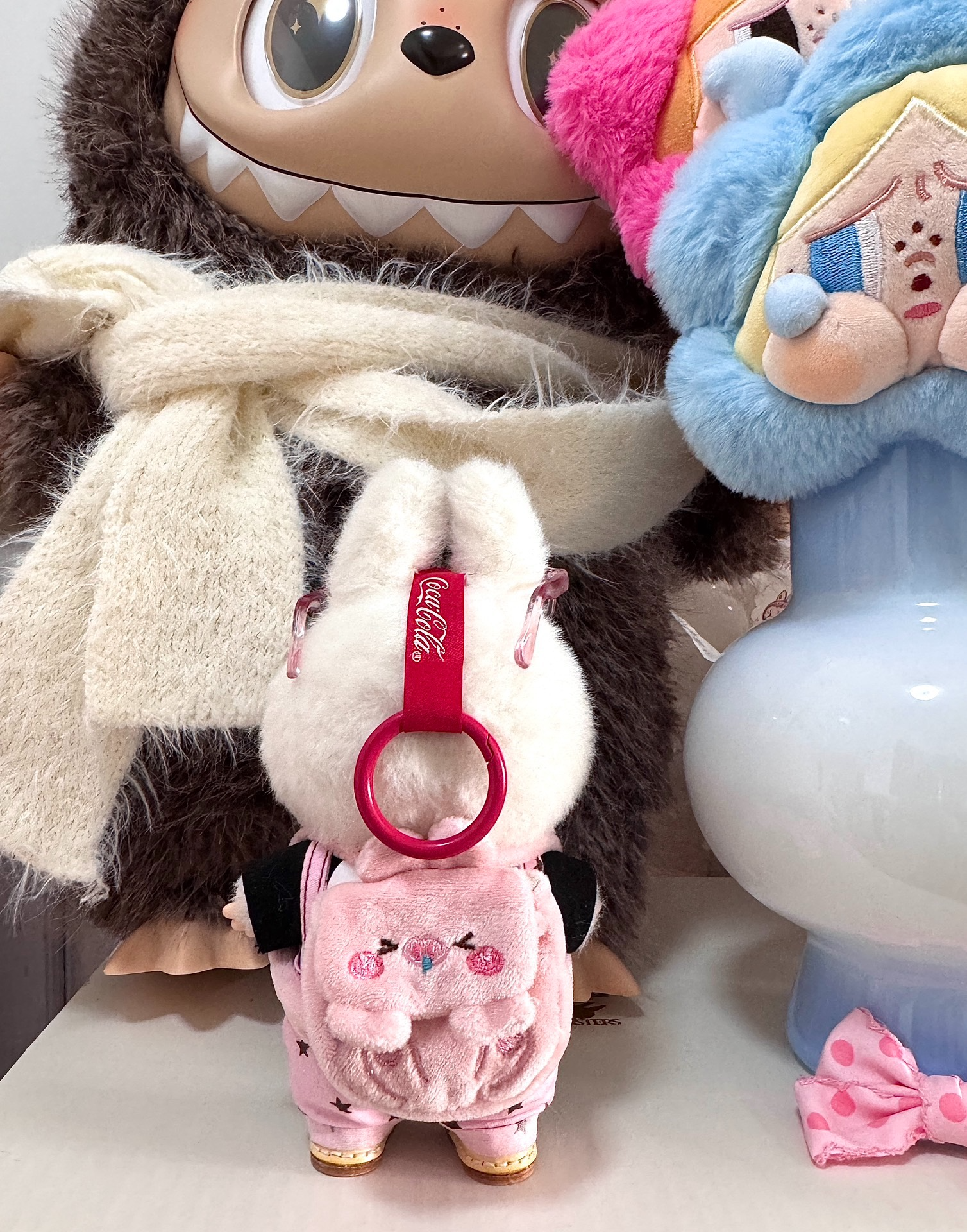 Whimsical Labubu Outfit: Pink Star Overalls & Plush Bunny Ears for Collectors - Image 4