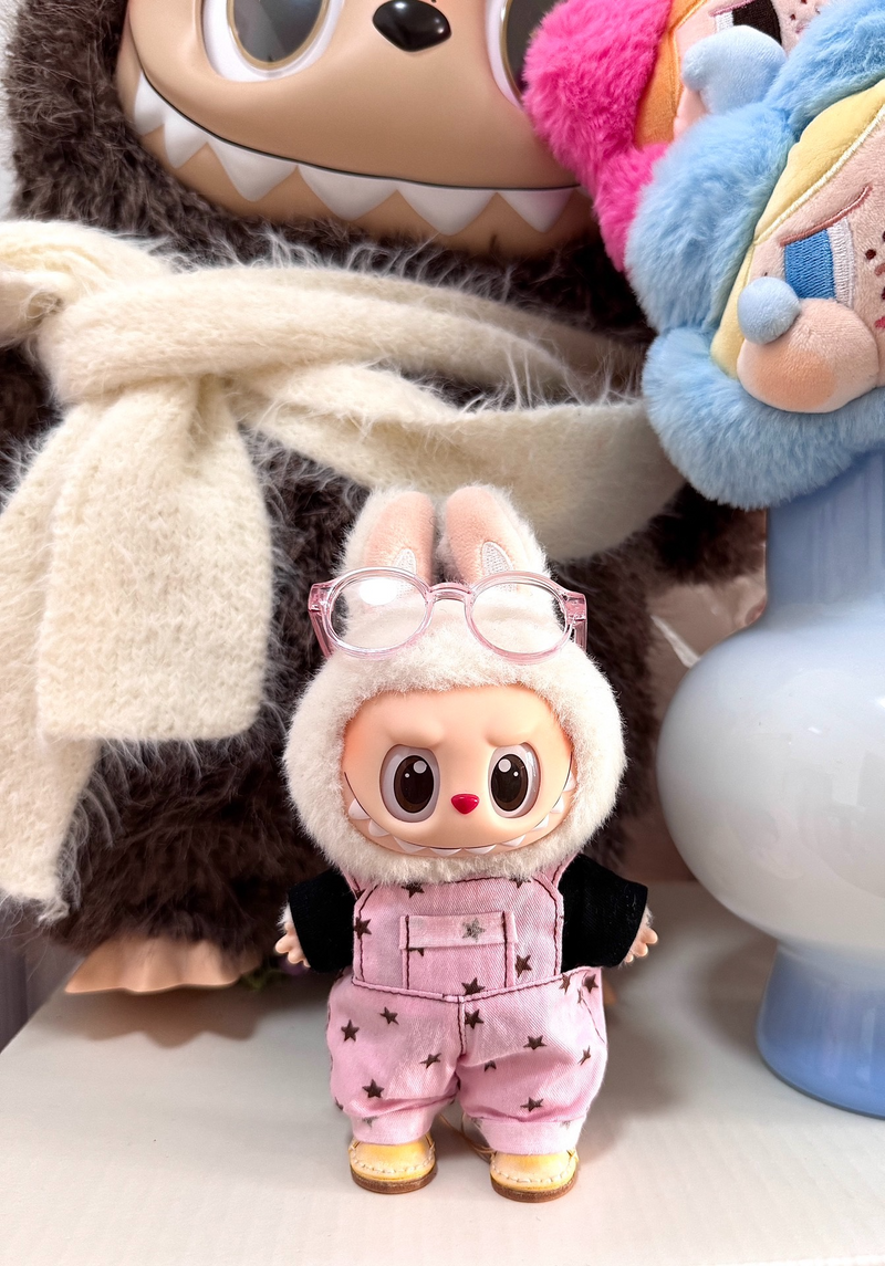 Whimsical Labubu Outfit: Pink Star Overalls & Plush Bunny Ears for Collectors - Image 5