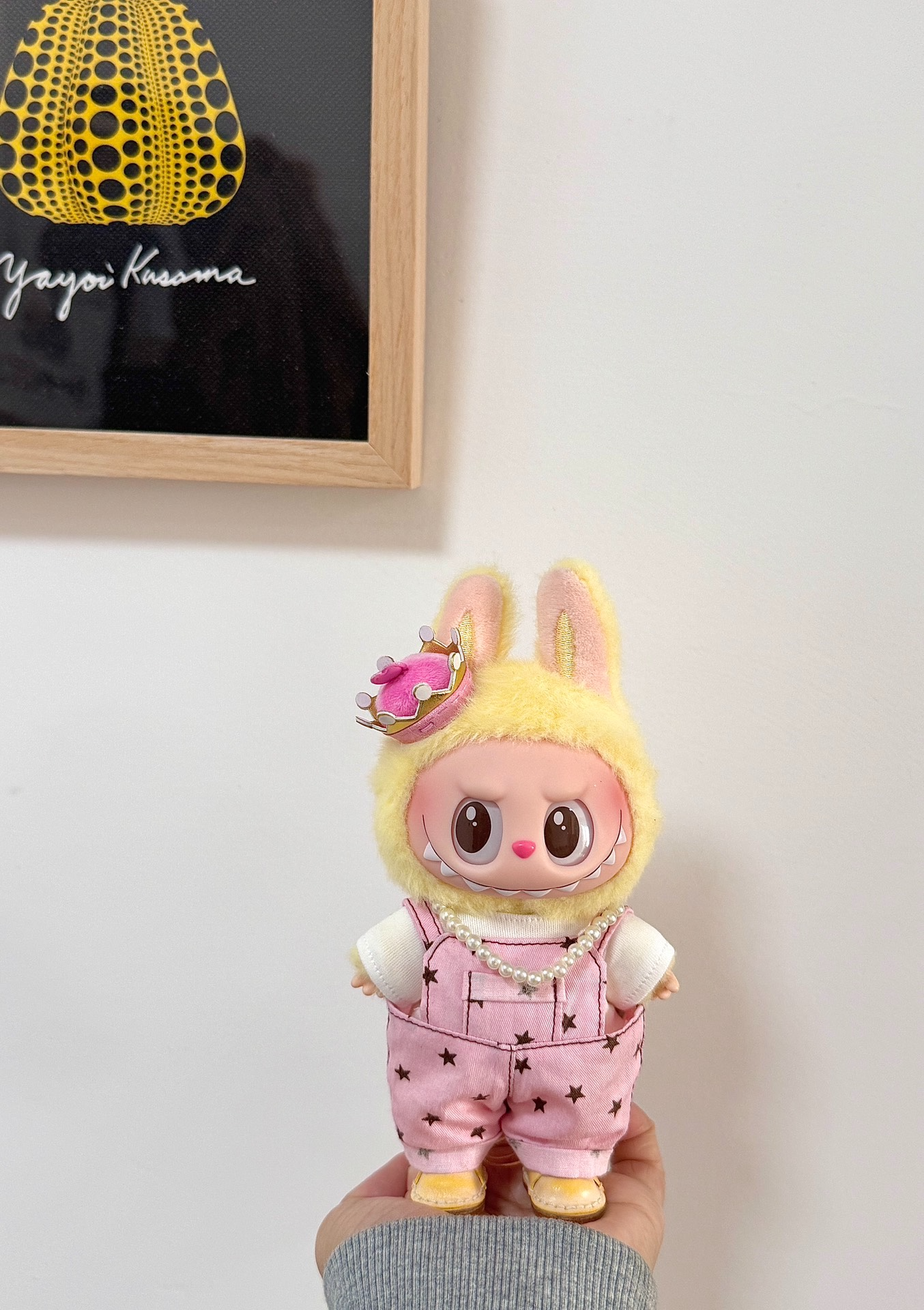 Whimsical Labubu Outfit: Pink Star Overalls & Plush Bunny Ears for Collectors - Image 7