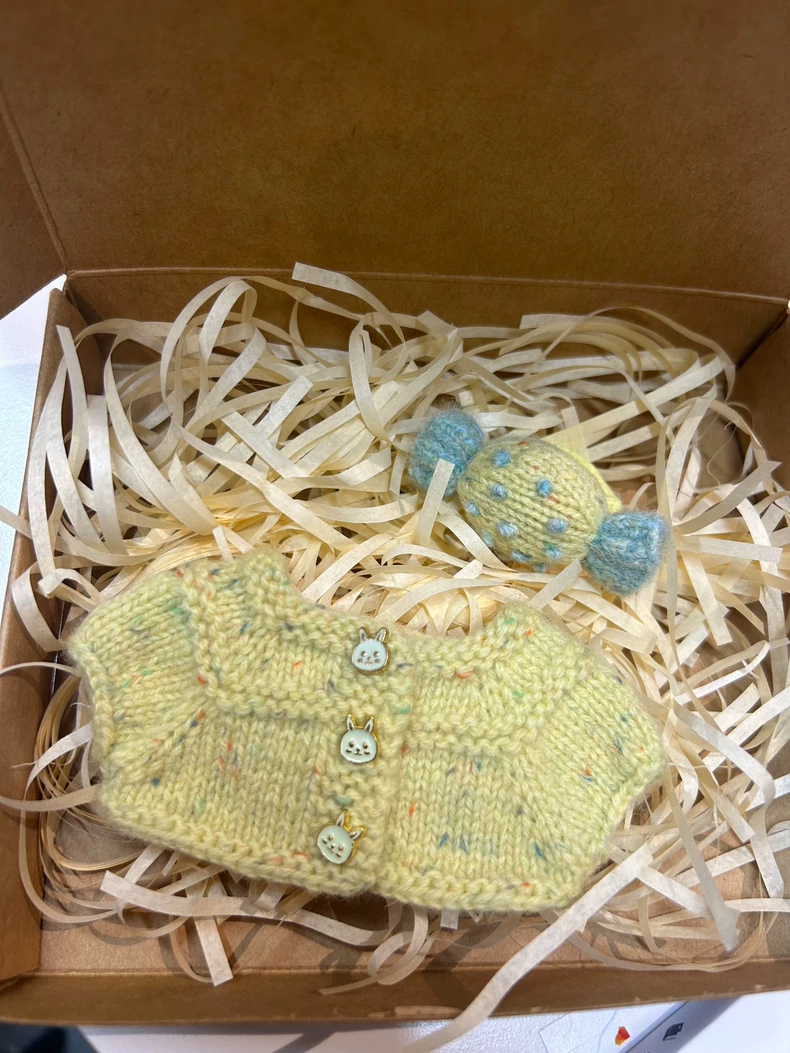Charming Labubu Outfit: Candy Butterfly Hat & Cozy Baby Camel Wool Sweater for Collectors - Image 7