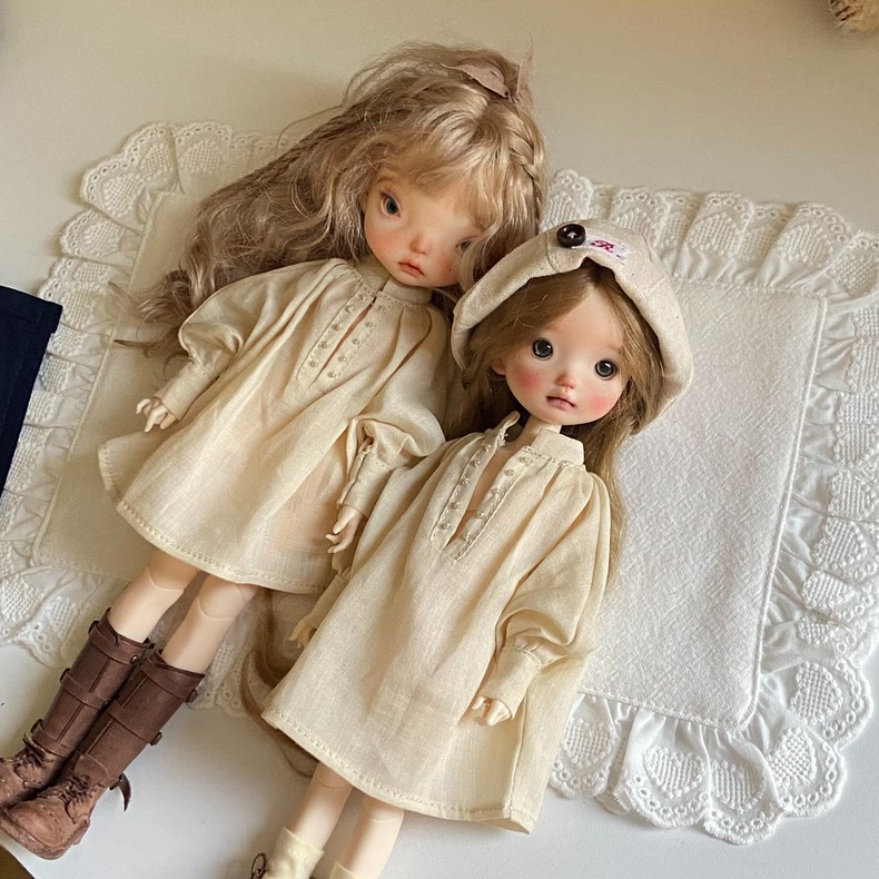 Chic Champagne Linen BLYTHE Doll Dress - Elegant OB22 OB24 Outfit, Collector's Luxury - Image 4