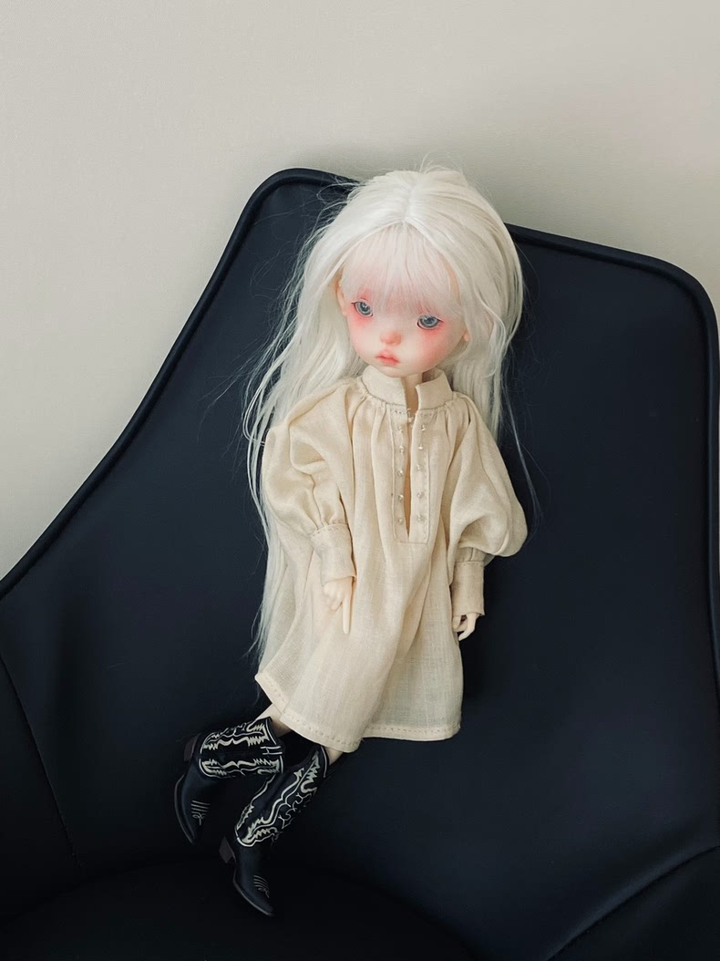 Chic Champagne Linen BLYTHE Doll Dress - Elegant OB22 OB24 Outfit, Collector's Luxury - Image 8