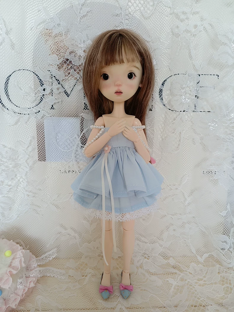 Exquisite Pastel Blue BLYTHE Doll Dress Outfit for ob22 – Elegant Lace & Pearl Details - Image 6
