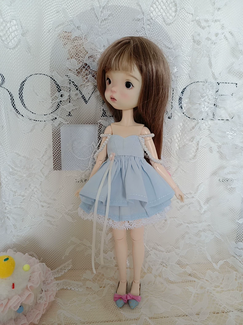 Exquisite Pastel Blue BLYTHE Doll Dress Outfit for ob22 – Elegant Lace & Pearl Details - Image 7