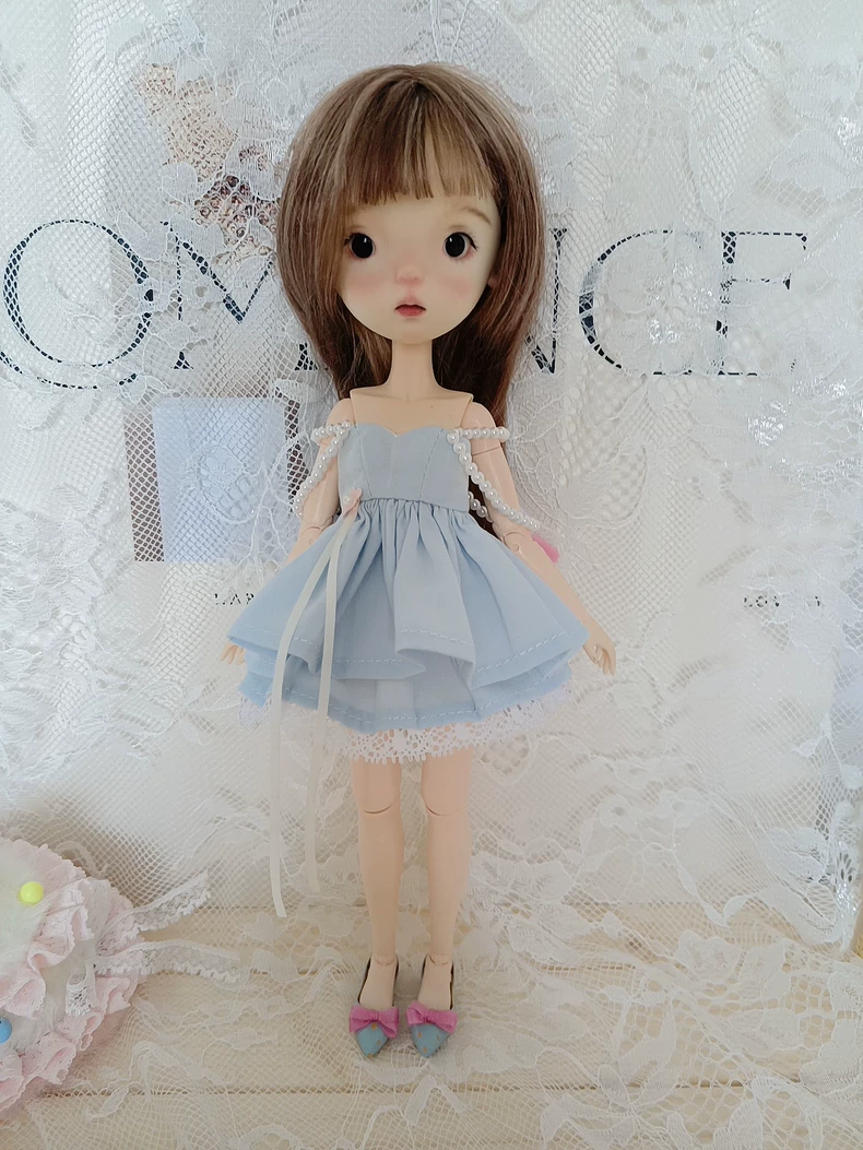 Exquisite Pastel Blue BLYTHE Doll Dress Outfit for ob22 – Elegant Lace & Pearl Details - Image 8